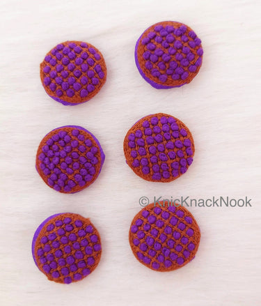 Purple / Blue And Brown Embroidered Buttons